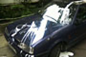 «Рено», припаркованный на тротуаре, облили белой краской (фото)