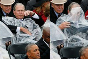Борьба Джорджа Буша с дождевиком на инаугурации Трампа стала темой для шуток в Интернете