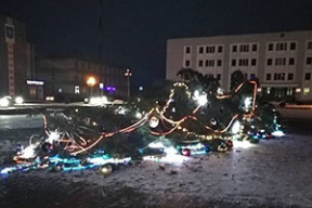 В Червене на площади рухнула главная новогодняя елка. Видеофакт
